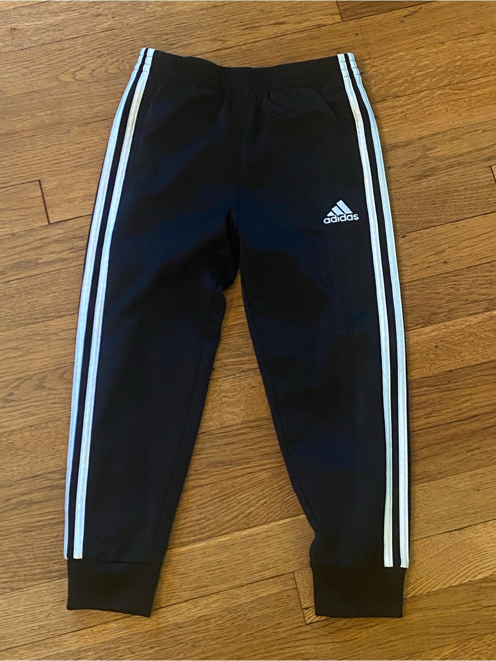 Adidas Kids Black Joggers with White Side Stripes